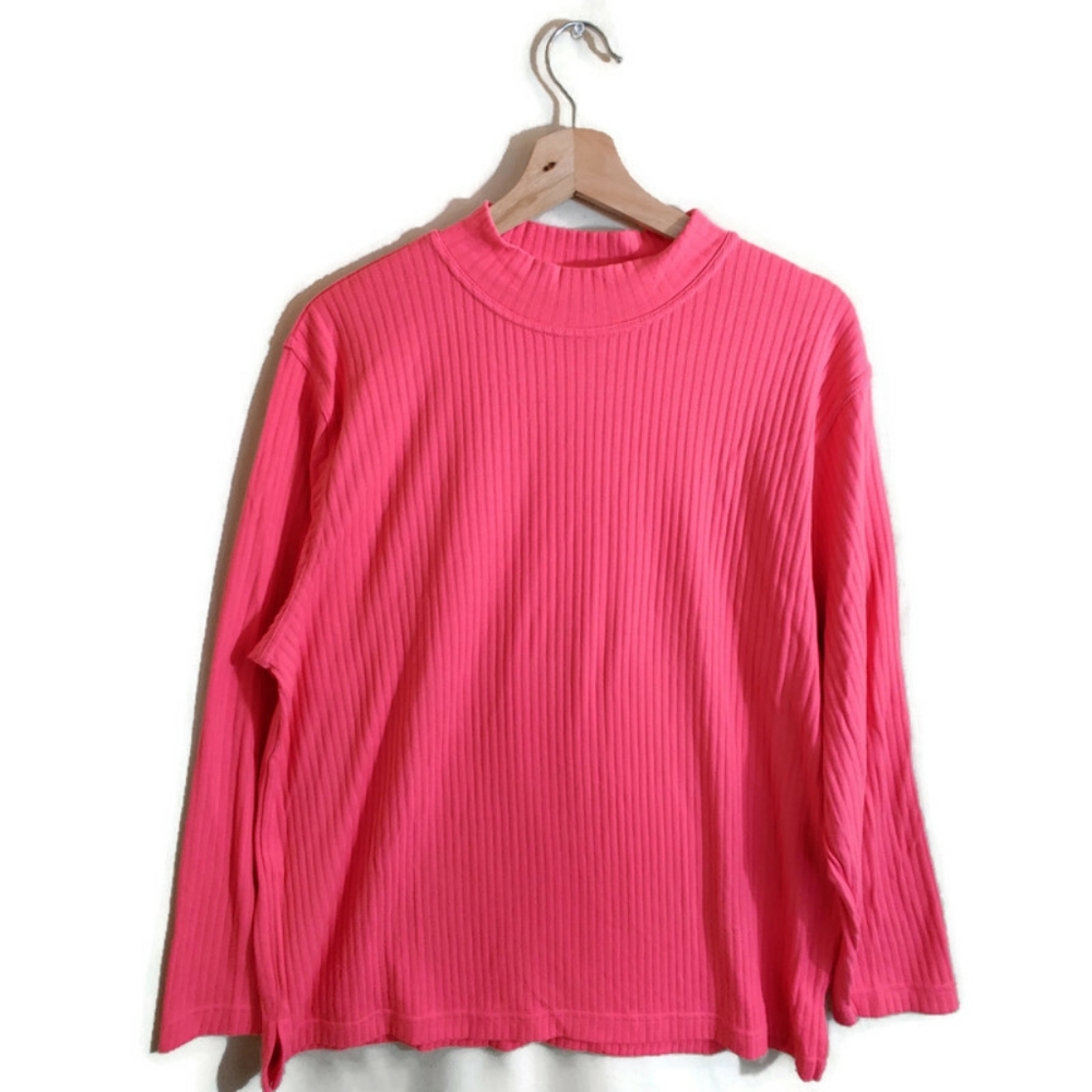 CROSSROADS Women's Vintage Pink Round High Neckline Long Sleeve Pleated Shirt 1X